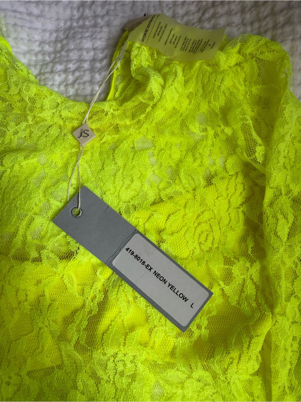 Jonathan Simkhai x Revolve Neon Yellow Lace Long Sleeve Bodysuit size Large - Picture 10 of 11